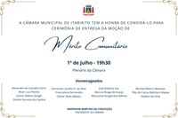 Câmara de Itabirito entrega Moção de Mérito Comunitário na próxima segunda-feira