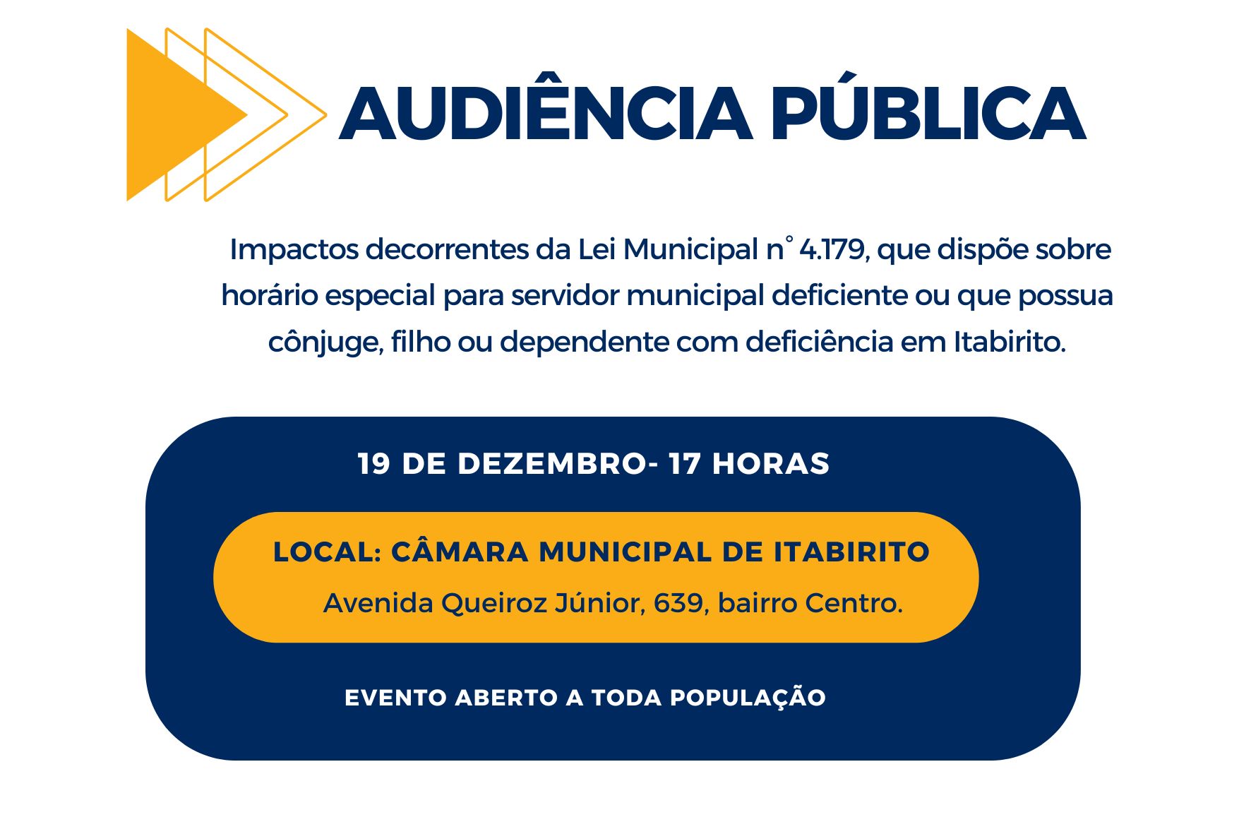Câmara de Itabirito realizará Audiência Pública para discutir a Lei que trata do horário especial de servidores com deficiência