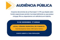 Câmara de Itabirito realizará Audiência Pública para discutir a Lei que trata do horário especial de servidores com deficiência