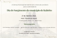 Câmara de Itabirito realiza Sessão Solene pelo Dia do Surgimento do Município na próxima segunda-feira (27/04)