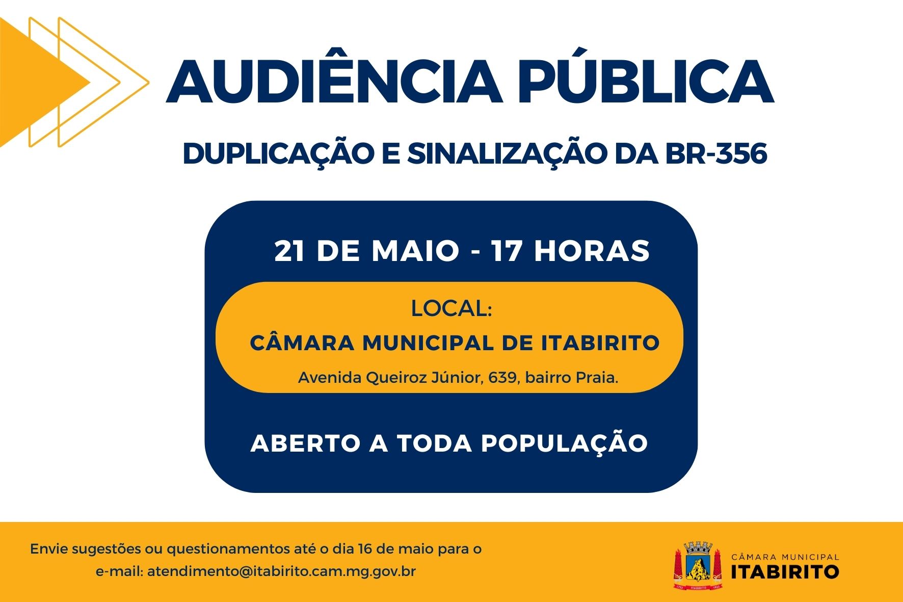 Câmara de Itabirito realizará Audiência Pública sobre duplicação e sinalização da BR-356
