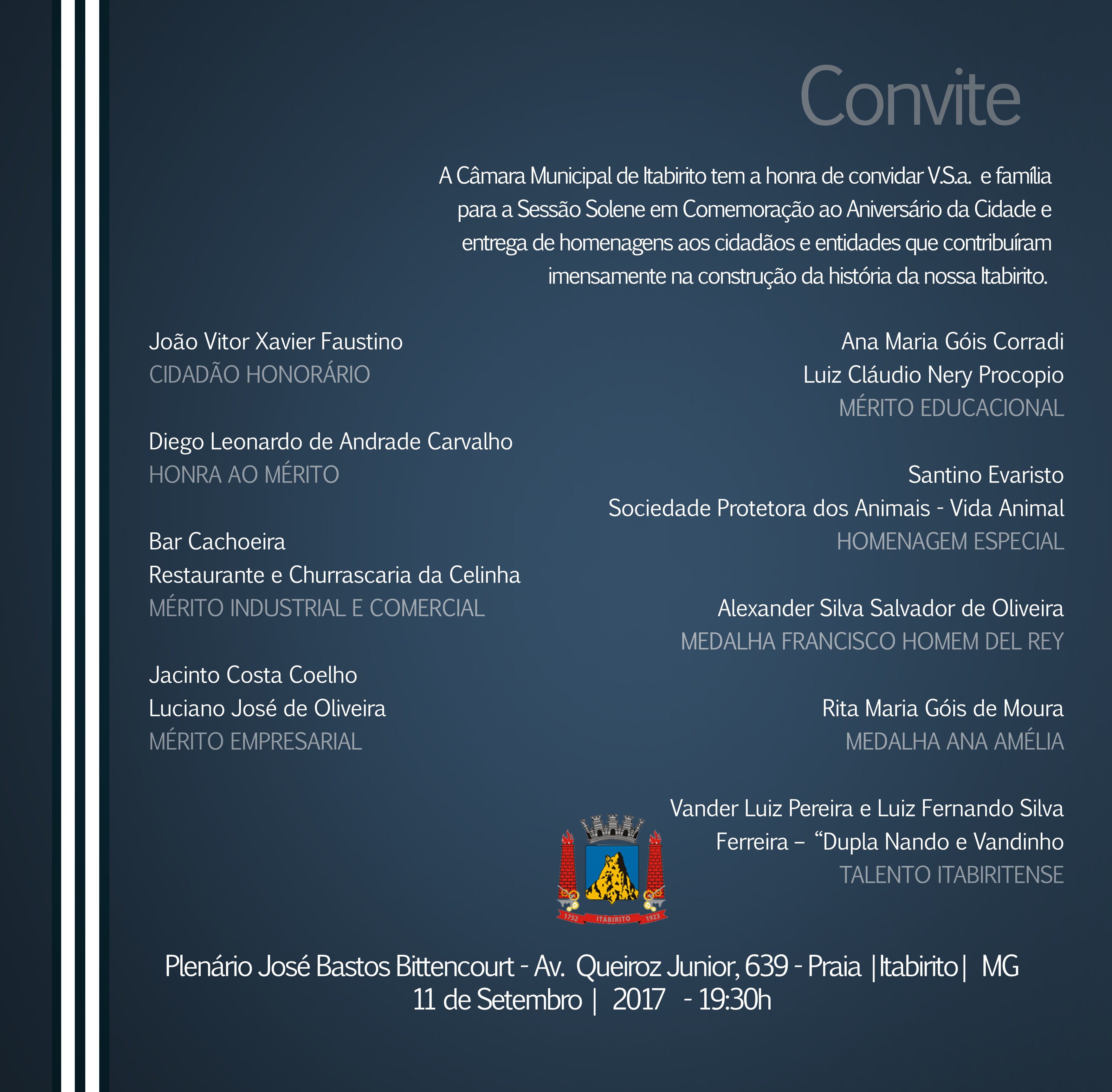 Câmara realizará Sessão Solene para entrega de honrarias. 