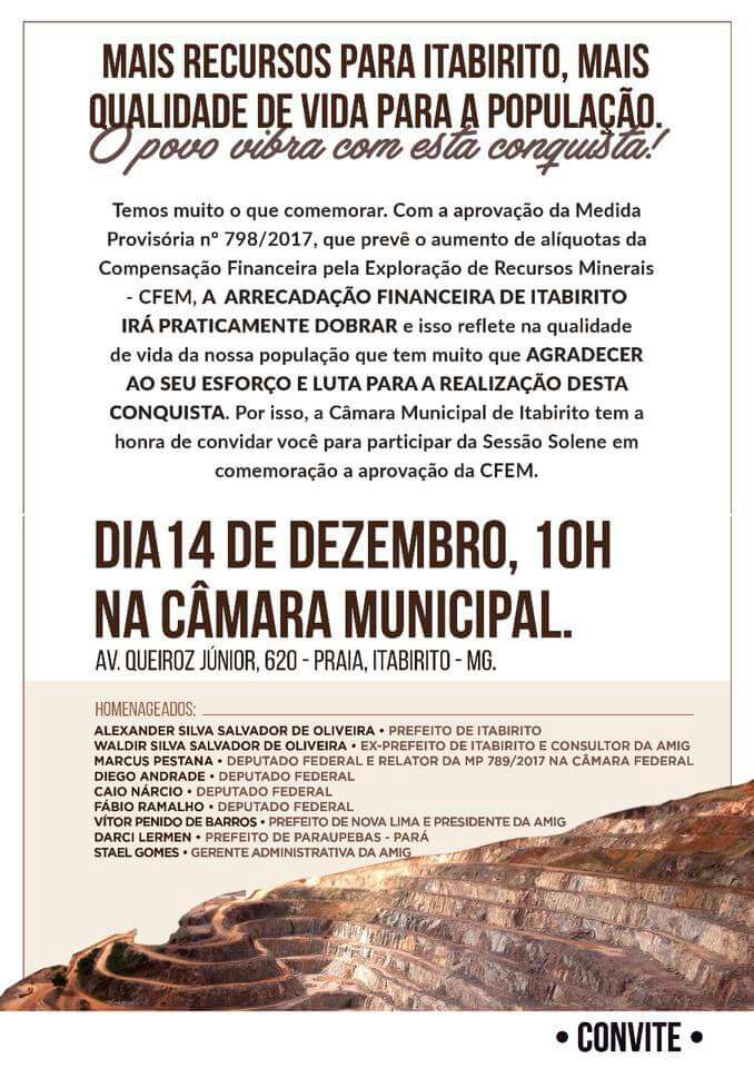 Sessão Solene em comemoração a aprovação da CFEM.