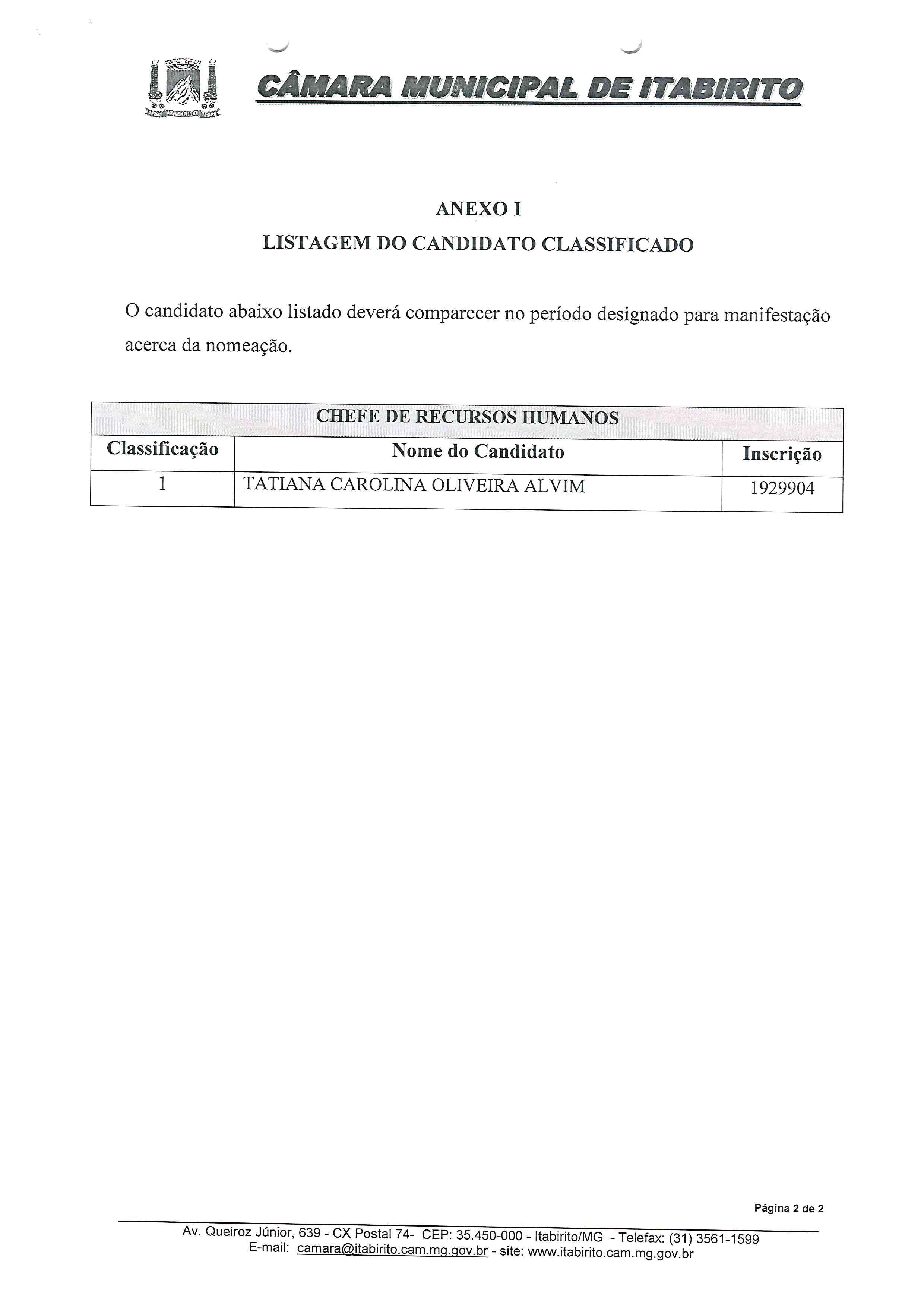 Convocação de candidato aprovado no Concurso Público