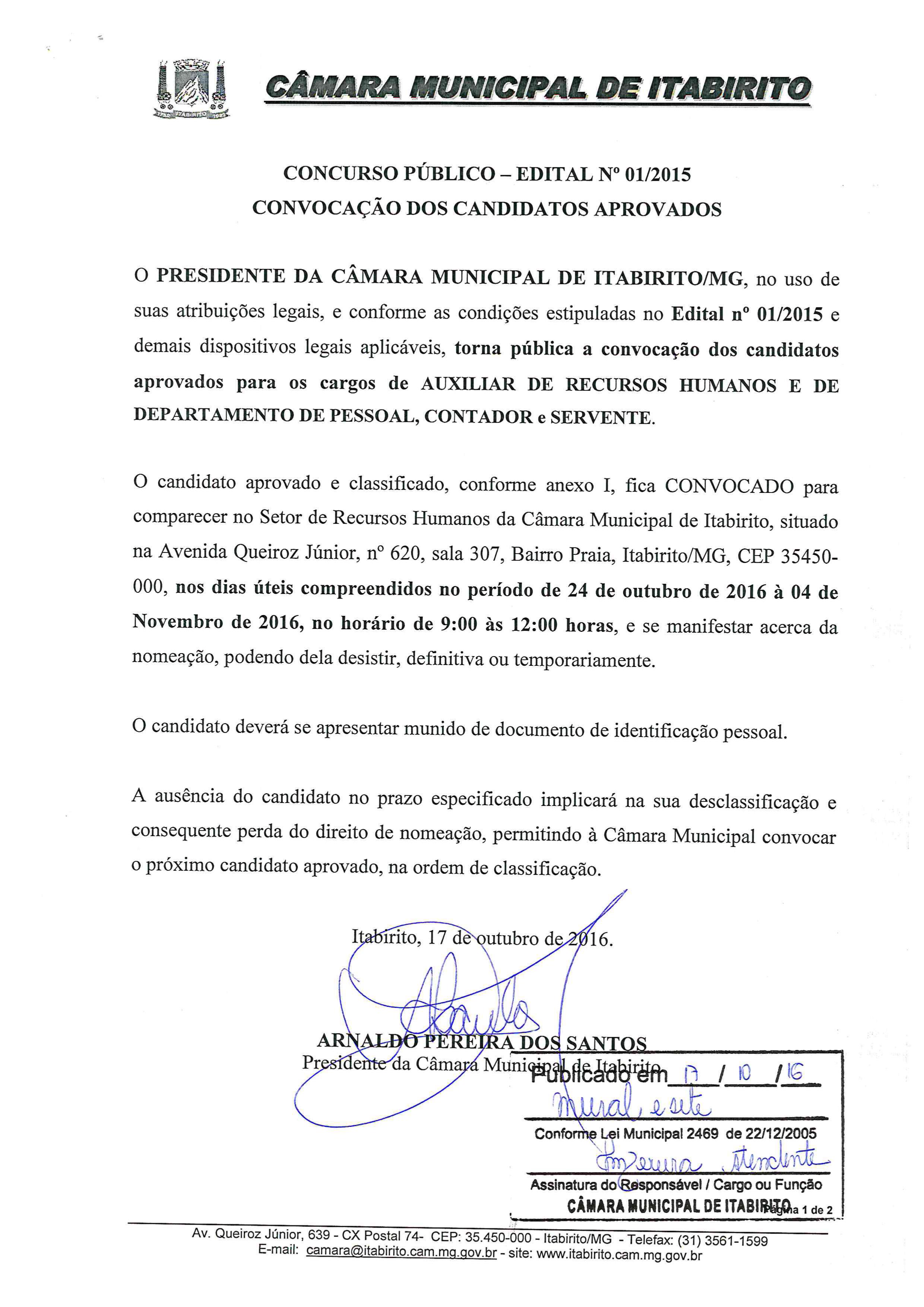 CONVOCAÇÃO DOS CANDIDATOS APROVADOS